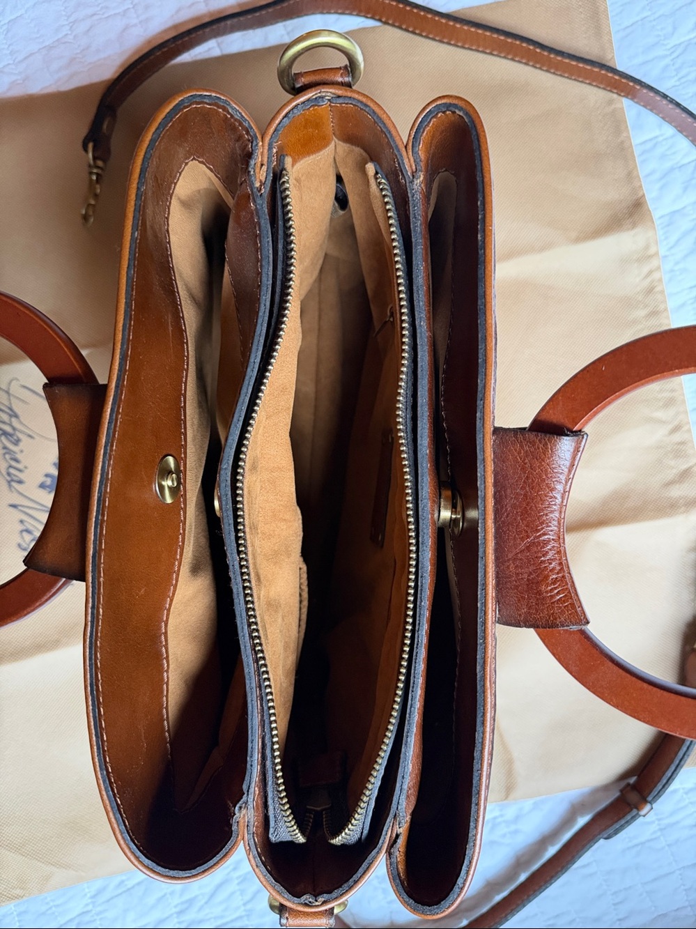 Patricia Nash Multicolor Striped Canvas Tote with Brown Leather Ring Handles - Picture 4 of 7